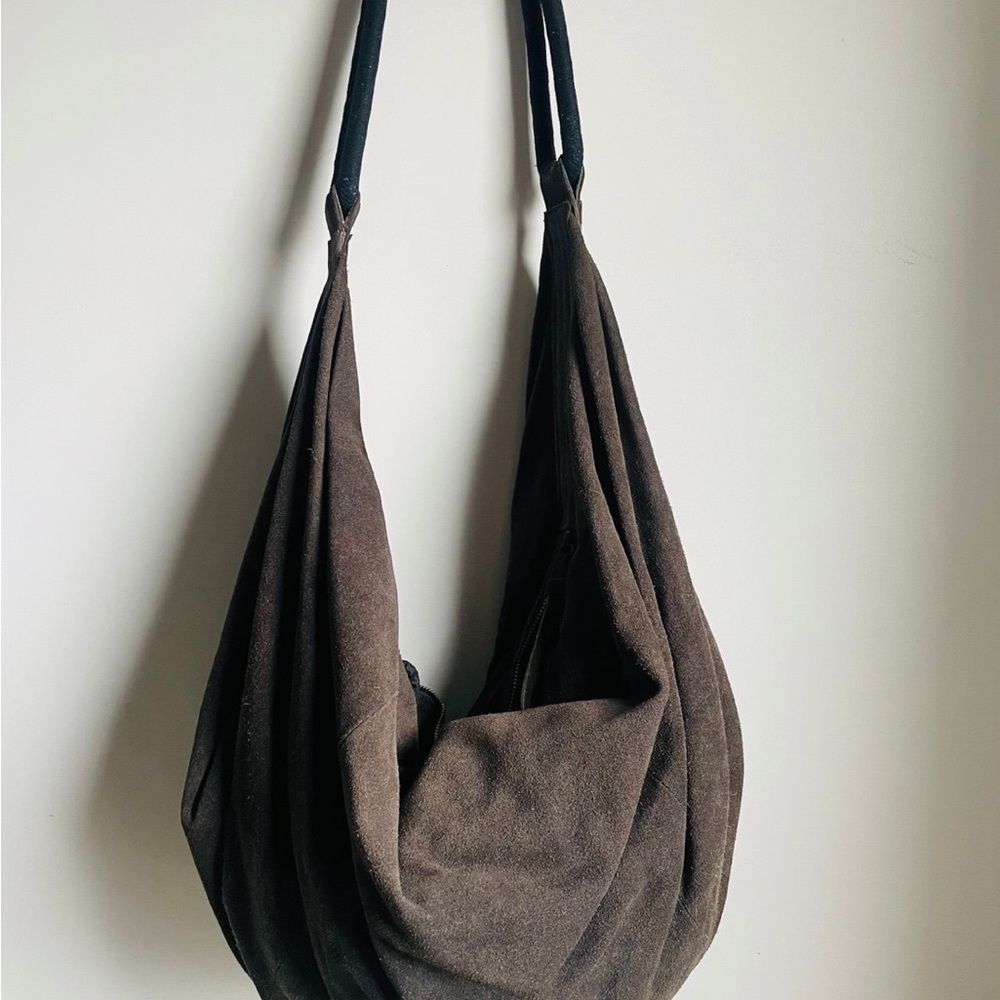 Grey Suede Shoulder Bag